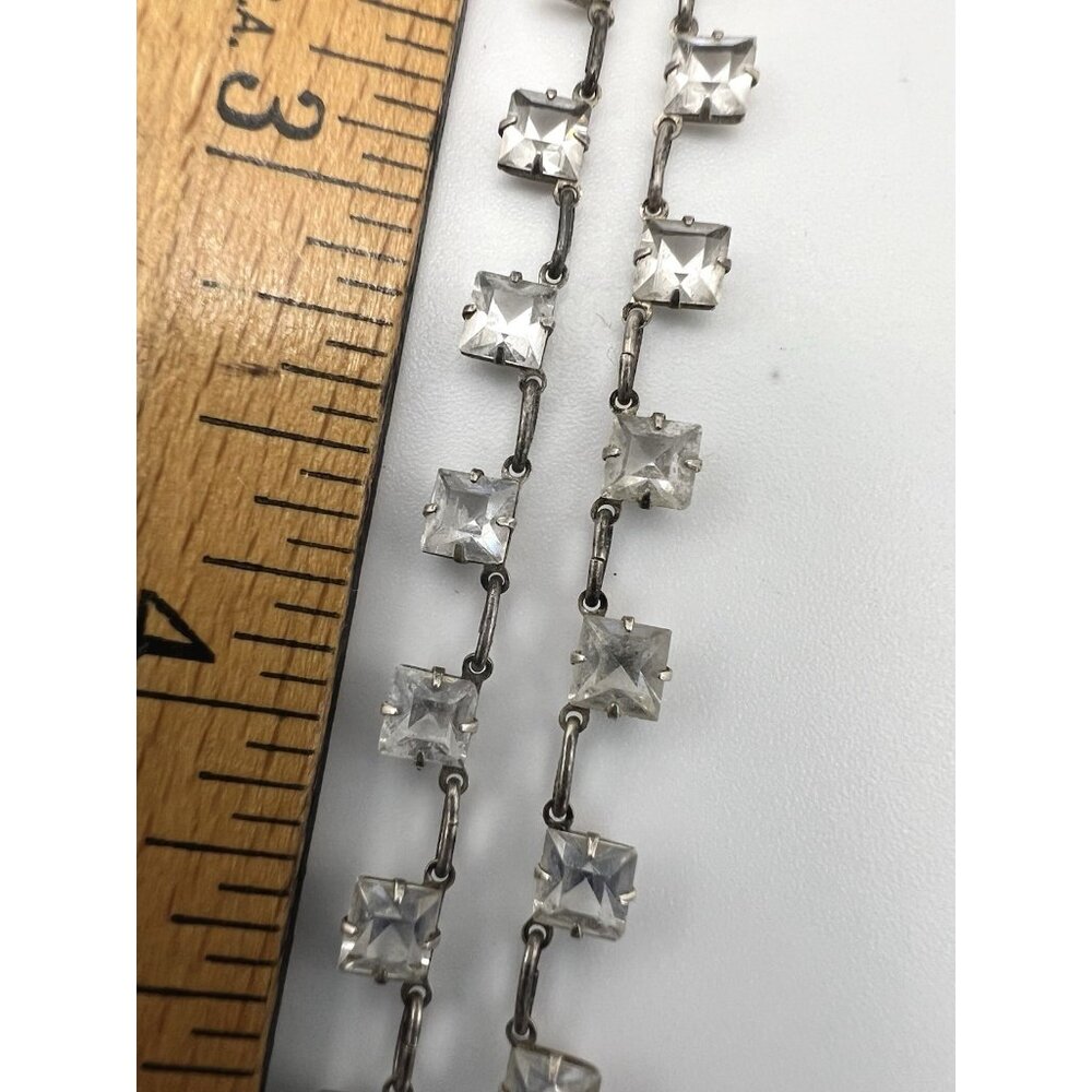 Antique Art Deco Dainty Sterling Silver Open Back Crystal Necklace - Picture 12 of 13